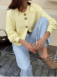 Button Front Knit Cardi – Lemon