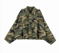 Suede Zip Gather Hem Bomber Jacket - Camo