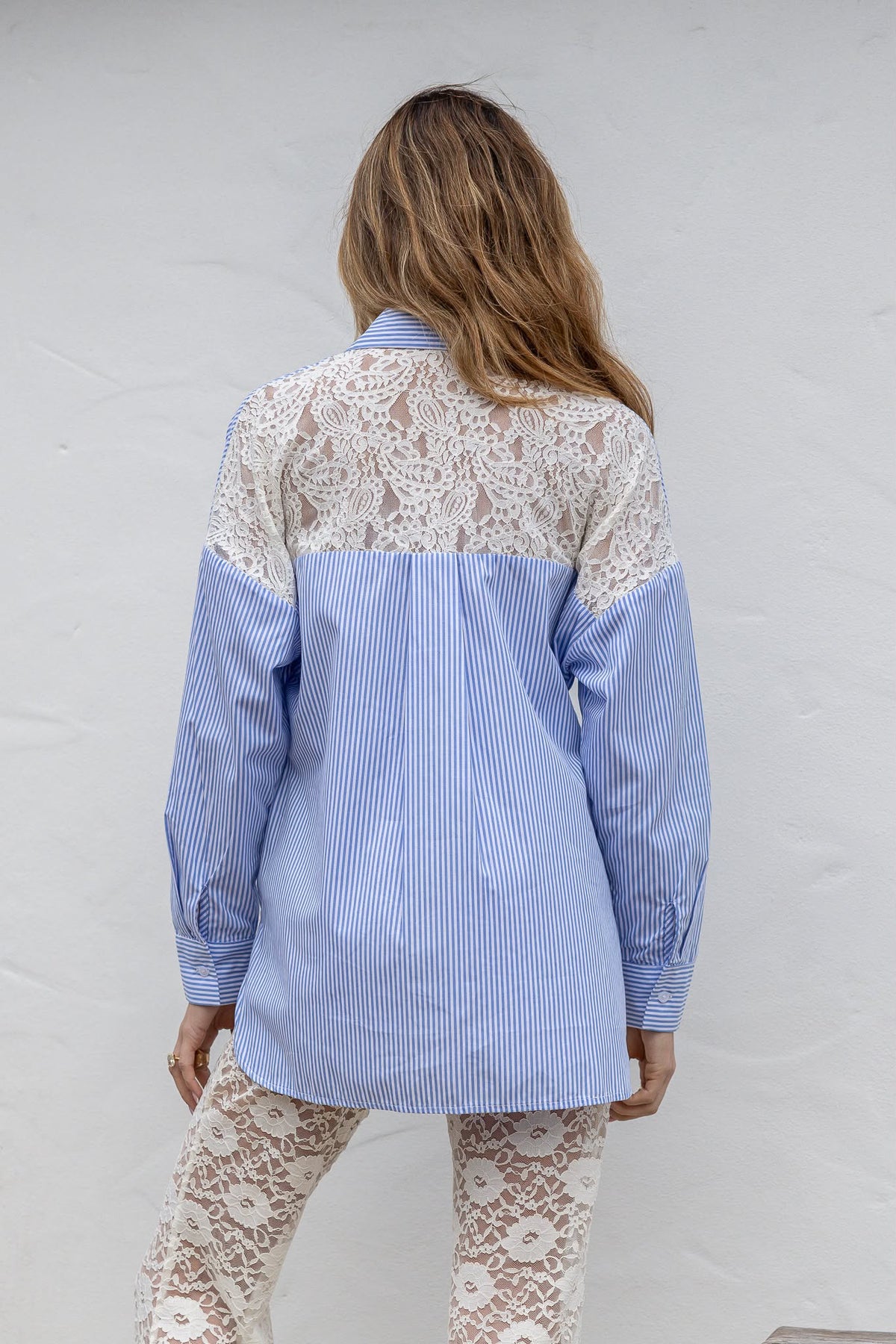 Lace Detail Shirt - Blue/White Stripe