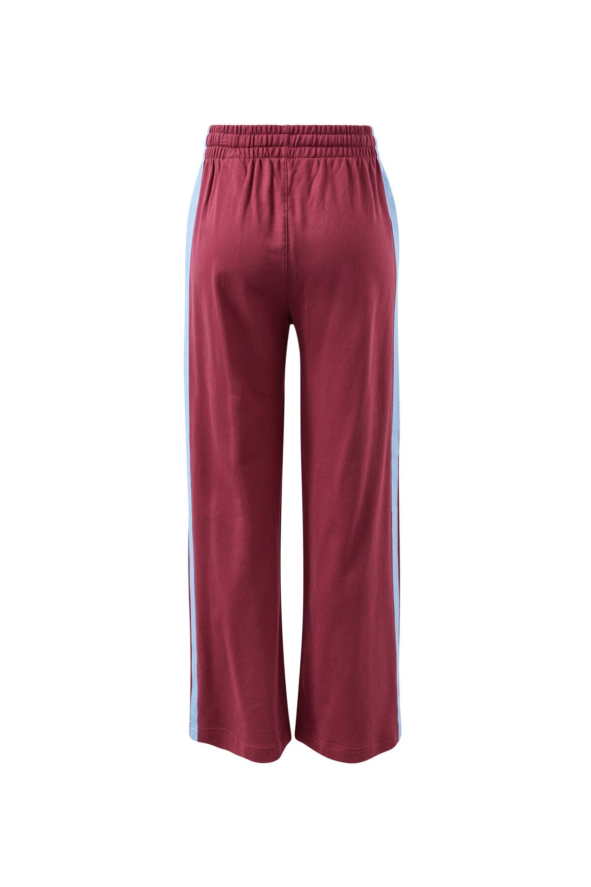 Gigi Wide Leg Terry Trackpant - Washed Burgundy Sky Blue Side Stripe