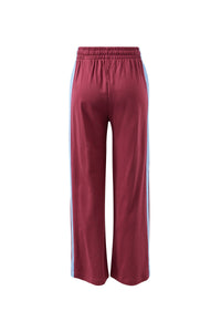 Gigi Wide Leg Terry Trackpant - Washed Burgundy Sky Blue Side Stripe