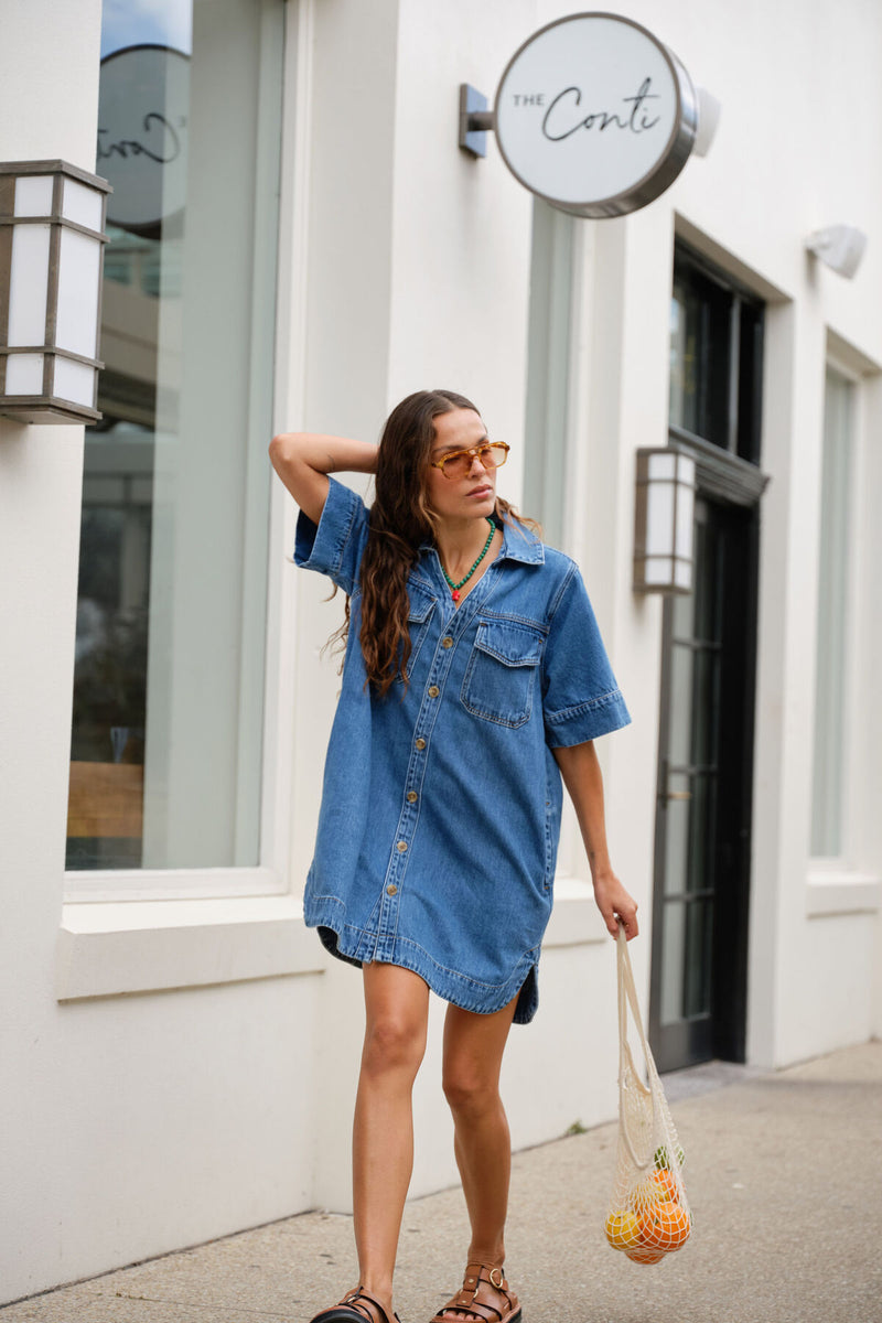Sammy Relaxed Shirt Dress - Fresh Indigo