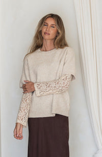 Lace Sleeve Overlay Knit - Latte