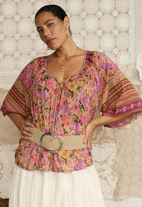 Swan Lake Short Sleeve Blouse - Lilac Rose Pink