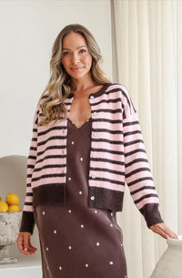 Zara Cardi -Pink/Choc Stripe