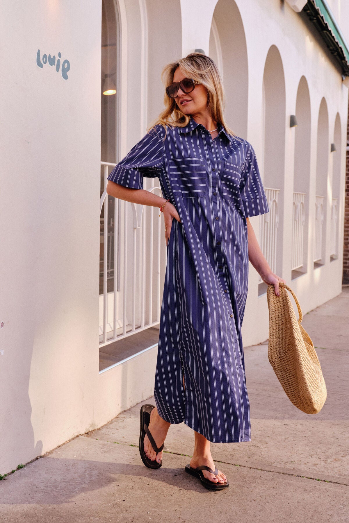 Samara Midi Dress - Prussian Blue Stripe
