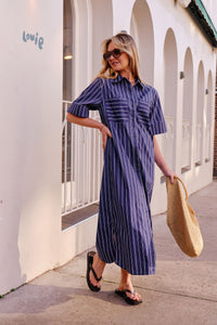 Samara Midi Dress - Prussian Blue Stripe