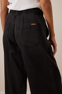 Andie Wide Leg Drawstring Pant - Washed Black