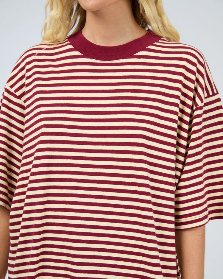 Paloma Oversized Stripe Tee - Wine