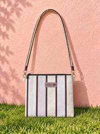 The Runaway Bag | Cream Butter Burgundy Stripe