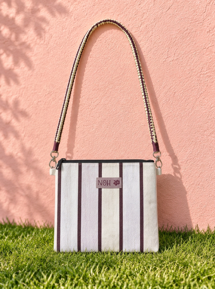 The Runaway Bag | Cream Butter Burgundy Stripe