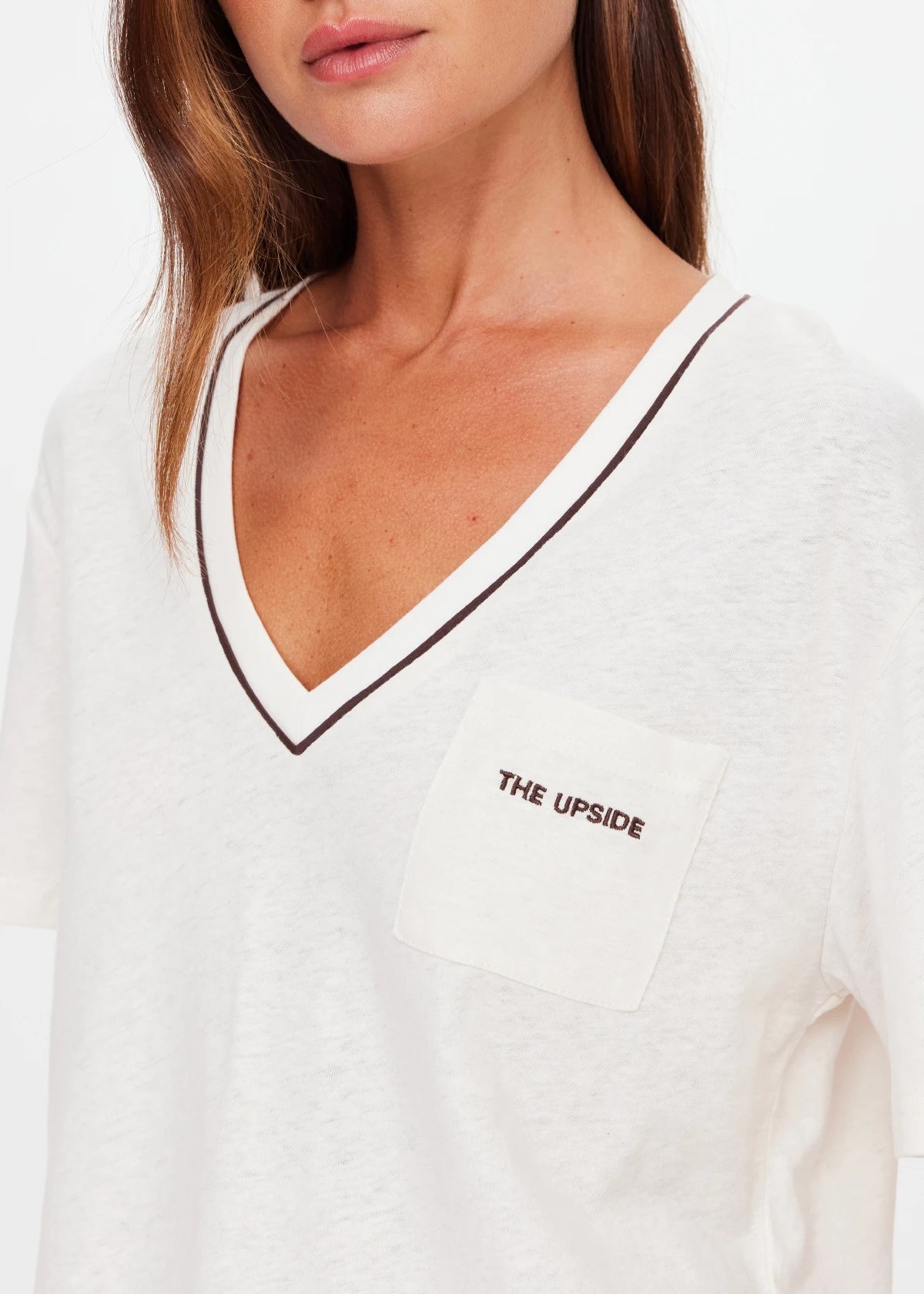 Elina V Neck Tee - Coconut