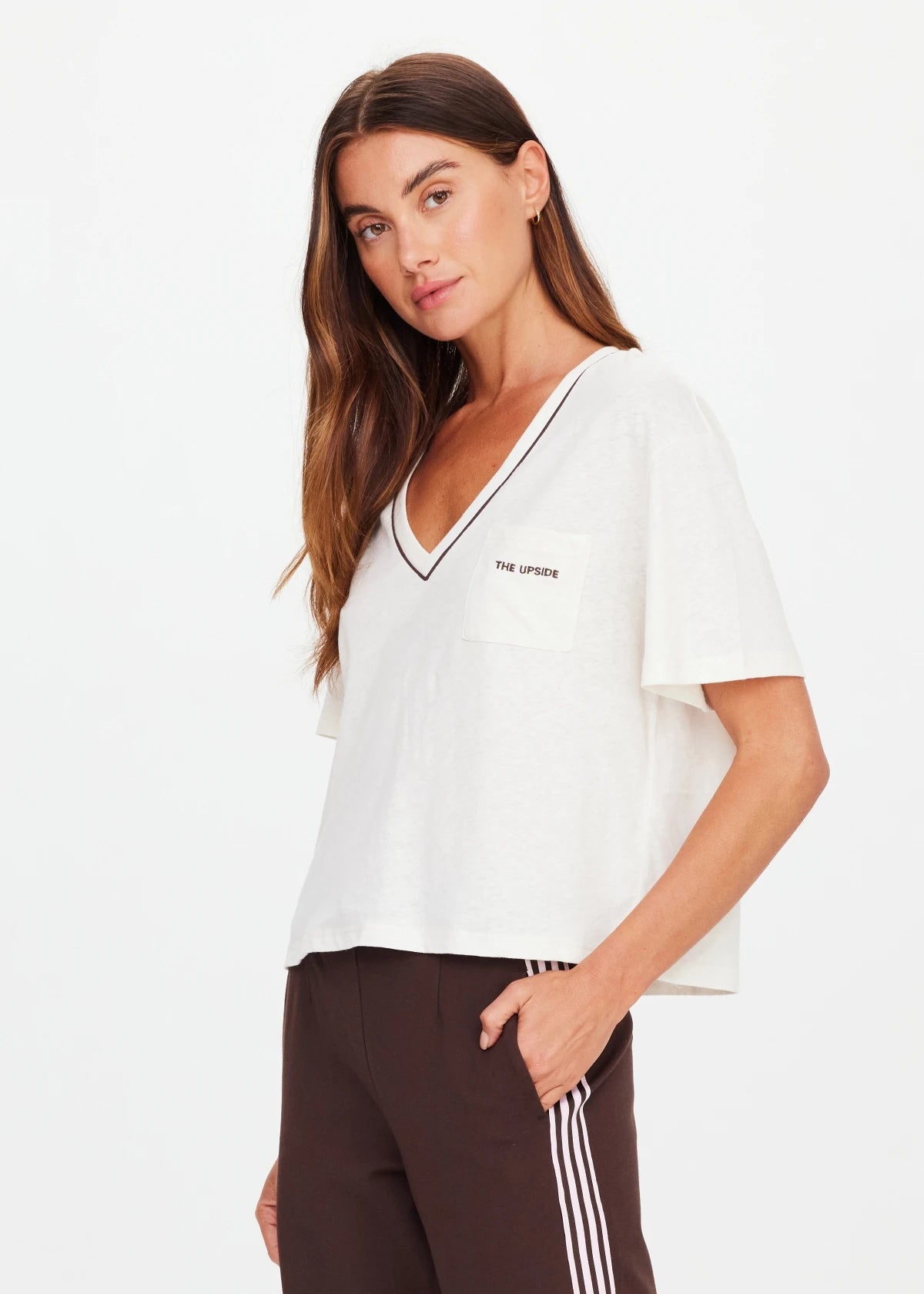 Elina V Neck Tee - Coconut