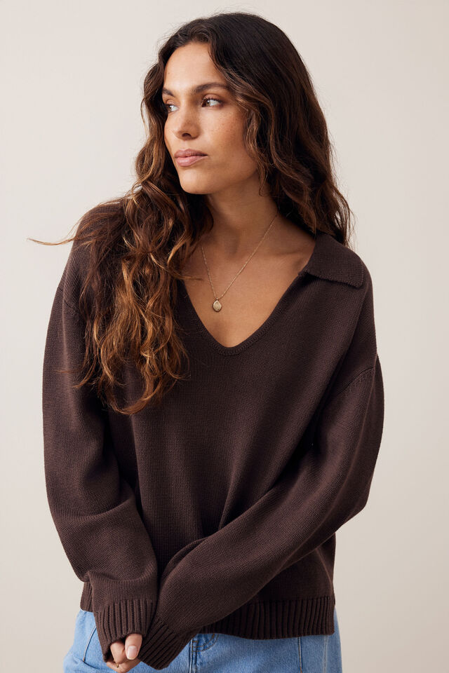 Eliza Collared Knit - Brunette Brown. Ceres Life