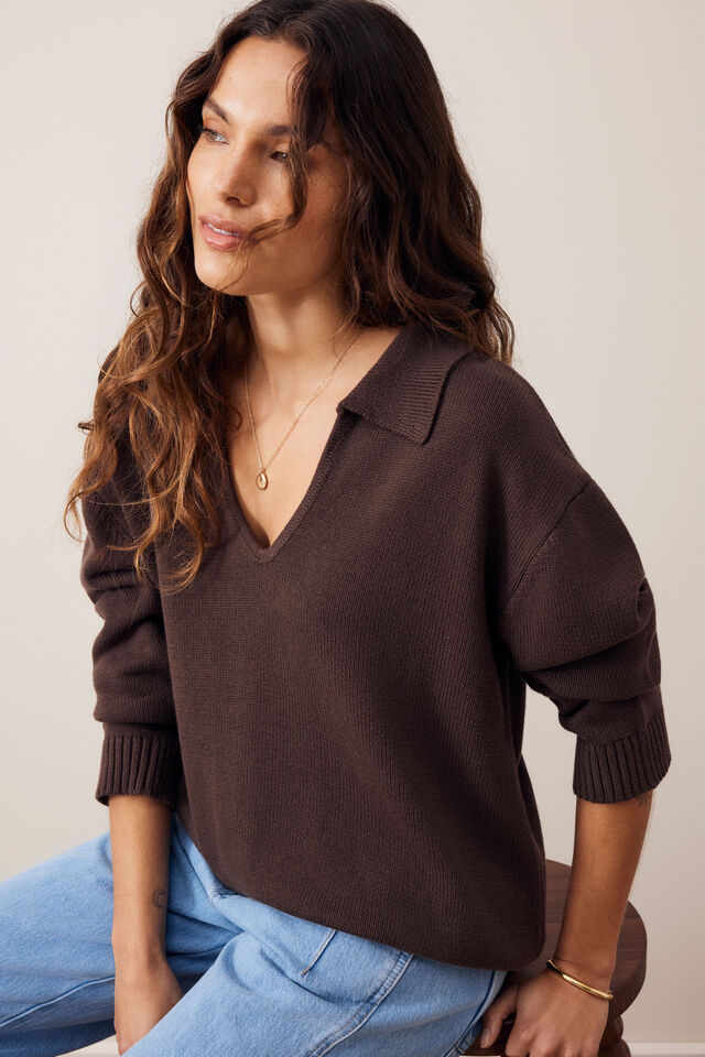 Eliza Collared Knit - Brunette Brown. Ceres Life