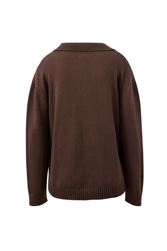 Eliza Collared Knit - Brunette Brown. Ceres Life