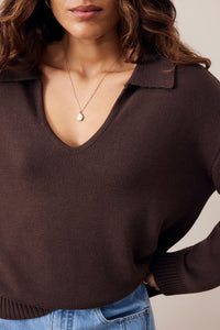 Eliza Collared Knit - Brunette Brown. Ceres Life