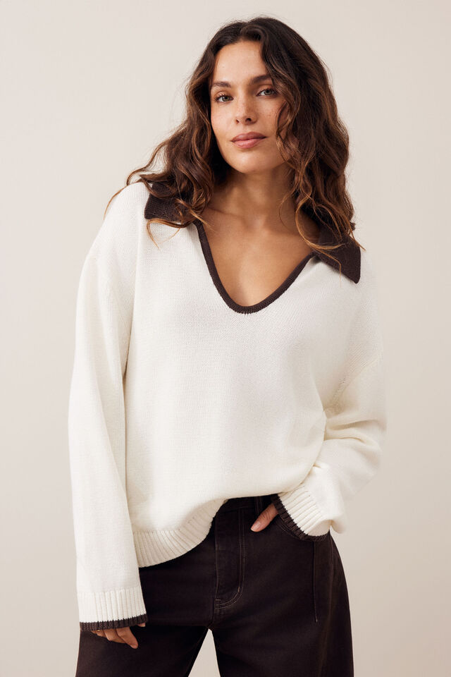 Eliza Collared Knit - Milk and Brunette. Ceres Life