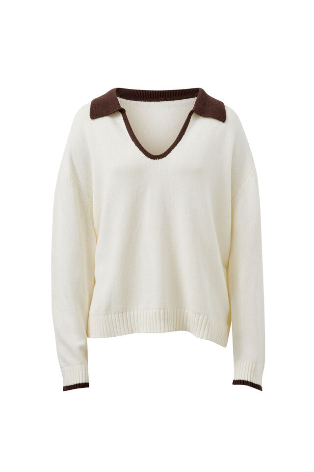 Eliza Collared Knit - Milk and Brunette. Ceres Life
