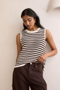 Maddy Mesh Knit Tank - Brunette Stripe