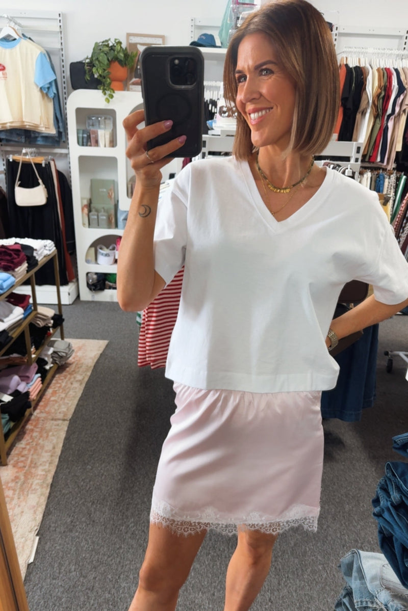 Pink Satin Lace Skirt