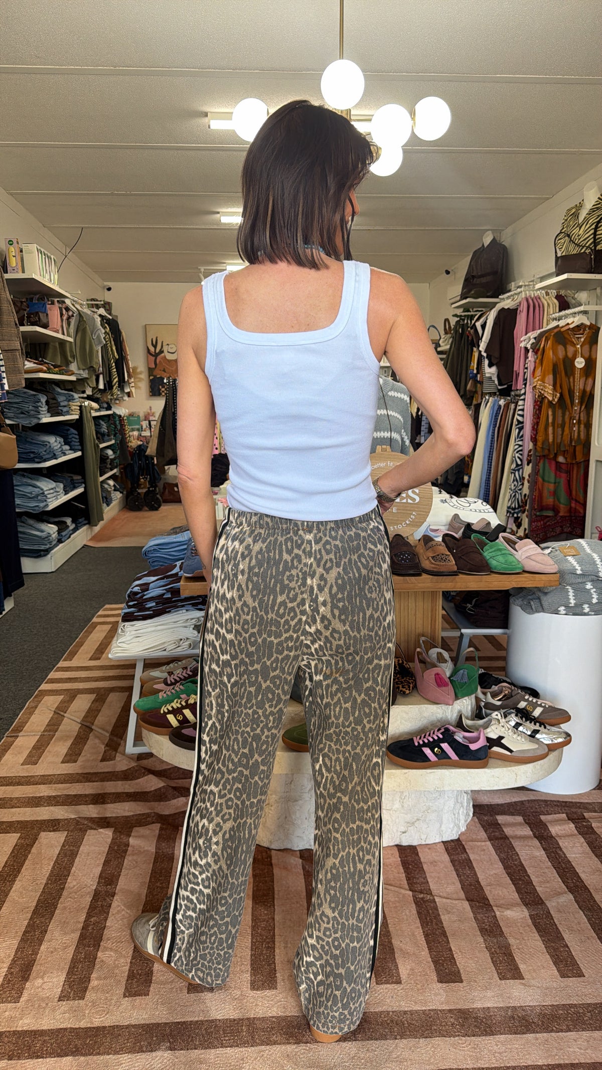 Brown Leopard Pants with Racer Stripe