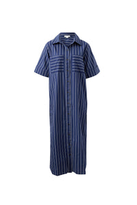 Samara Midi Dress - Prussian Blue Stripe