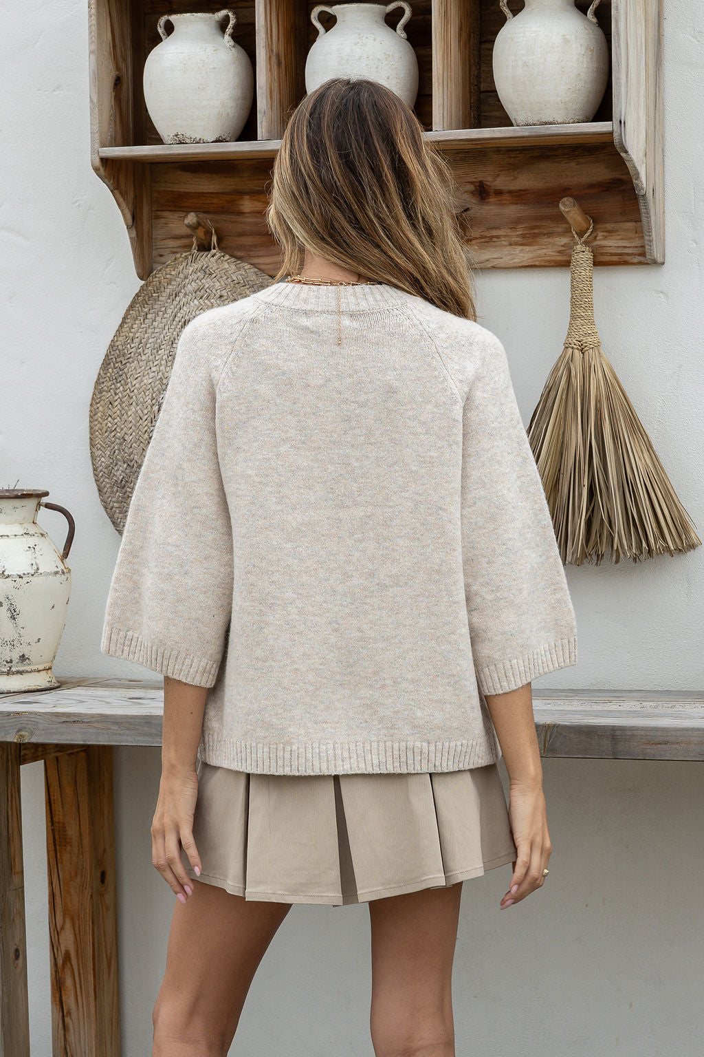 Wool Blend 3/4 Sleeve Lennox Cardi - Taupe
