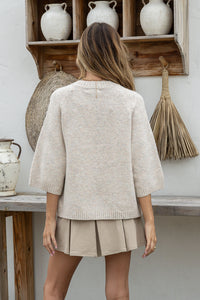 Wool Blend 3/4 Sleeve Lennox Cardi - Taupe