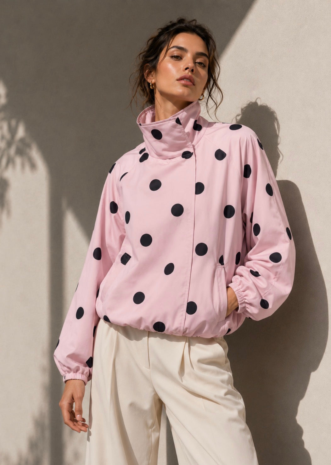 Funnel Press Stud Polka Dot Jacket – Pink/Black