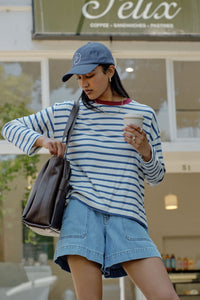 Scout Slouchy Long Sleeve Tee - Milk prussian blue stripe