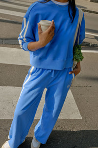 Gigi Wide Leg Terry Trackpant - Marine Blue Side Stripe