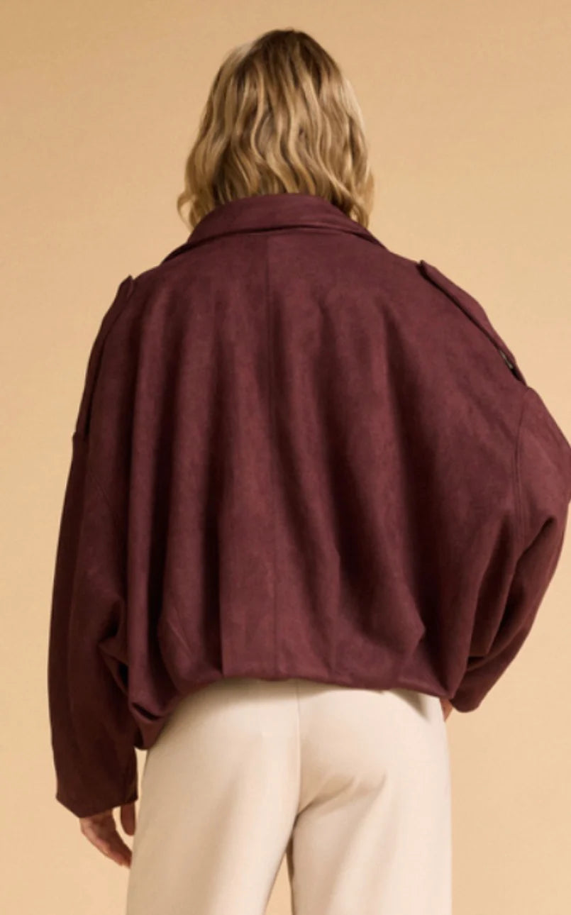 Faux Suede Bomber Jacket – Merlot