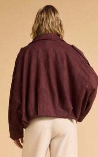 Faux Suede Bomber Jacket – Merlot
