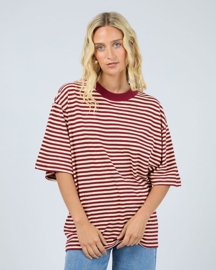 Paloma Oversized Stripe Tee - Wine
