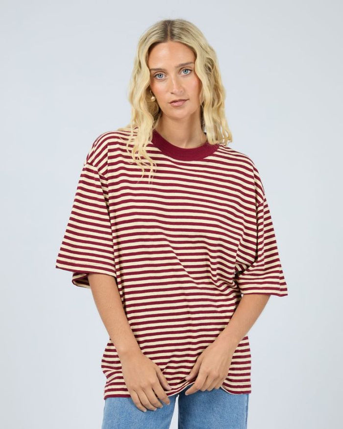 Paloma Oversized Stripe Tee - Wine