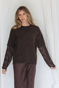 Lace Sleeve Overlay Knit - Chocolate