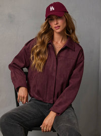Suede Zip Gather Hem Bomber Jacket - Wine