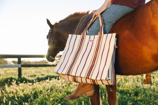 The Drifter Beach Tote | Cream Butter Burgundy Stripe