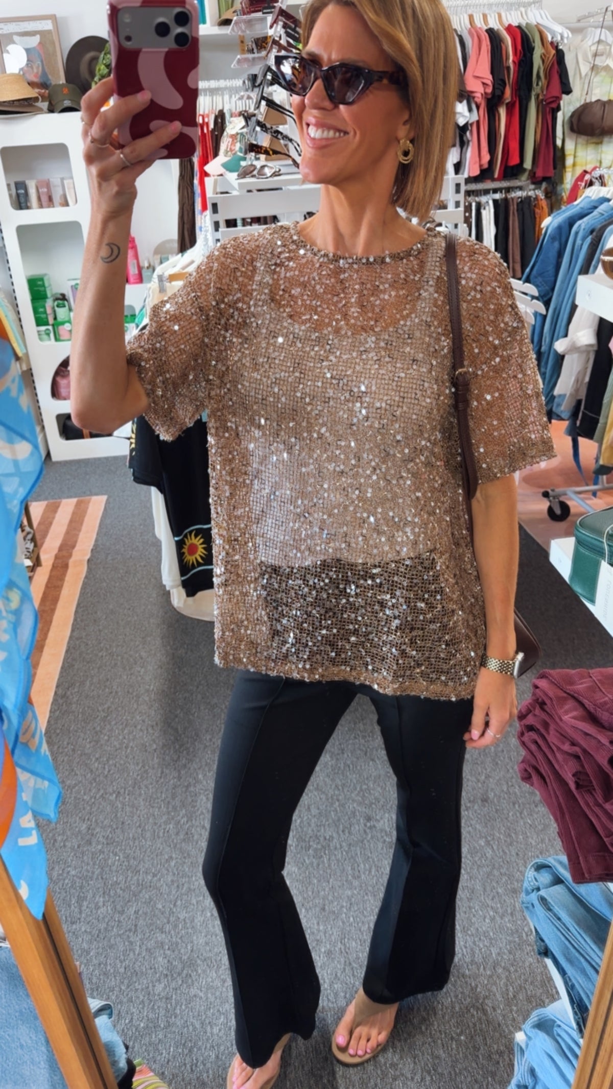 Mocha Sequins Knit Oversized Tee