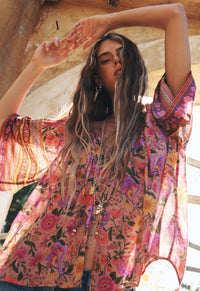 Swan Lake Short Sleeve Blouse - Lilac Rose Pink