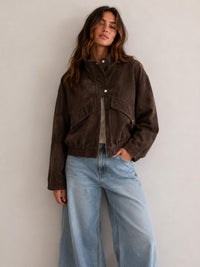 Faux Suede Bomber Jacket - Choc. By Frankie
