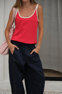 Fia Knit Tank - Red Ecru Straps