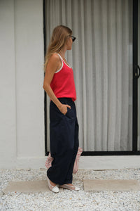 Fia Knit Tank - Red Ecru Straps