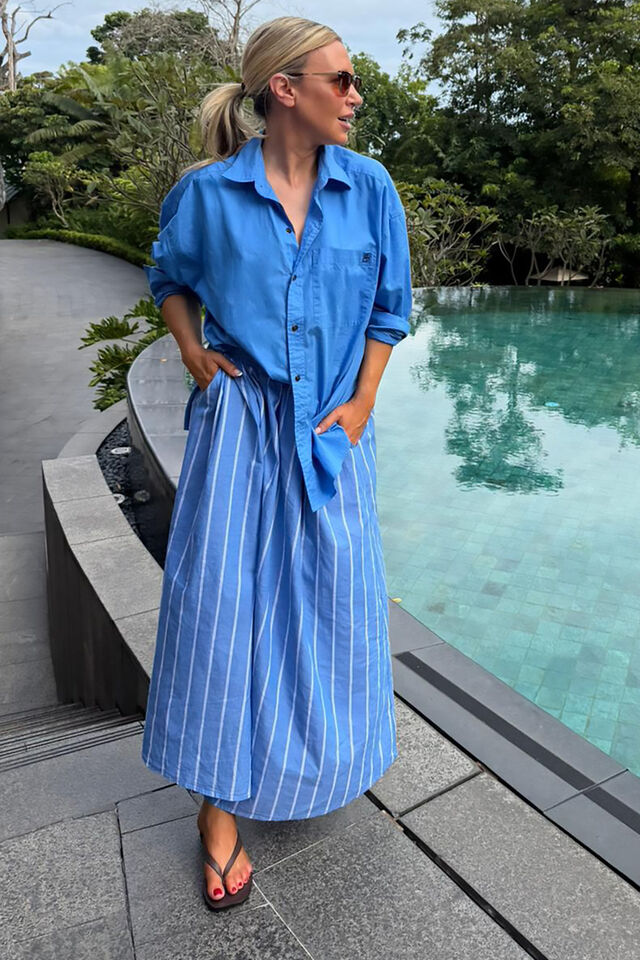 Florence Maxi Skirt - Oxford Blue White Stripe. Ceres Life
