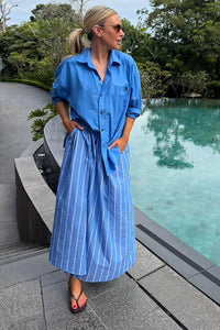 Florence Maxi Skirt - Oxford Blue White Stripe. Ceres Life