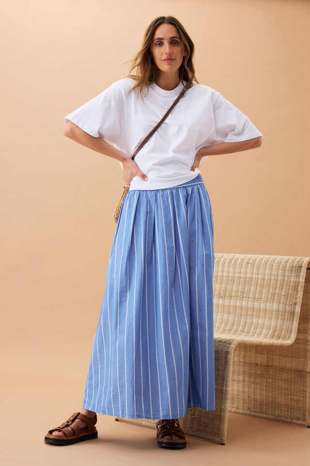 Florence Maxi Skirt - Oxford Blue White Stripe. Ceres Life