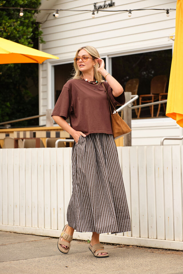 Florence Maxi Skirt - Chocolate White Stripe. Ceres Life