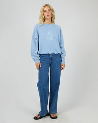 Flynn Washed Box Raglan Crew - Blue. All About Eve