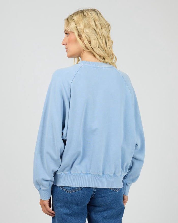 Flynn Washed Box Raglan Crew - Blue. All About Eve